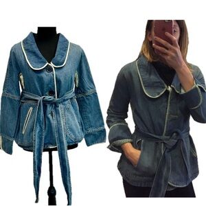 Marc Jacobs Denim Jean Kimono belted Jacket Sz XS pockets bohemian